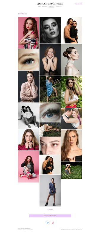 Ellies lash and brow artistry website design